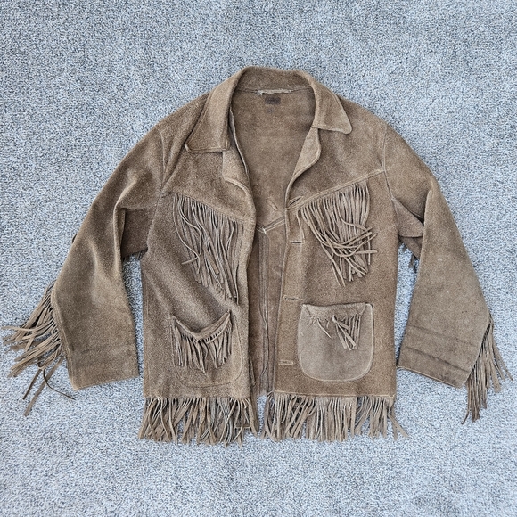 Unbranded Jackets & Blazers - Vintage 1950s 1960s Suede Leather Fringe Western Jacket Brown Cowgirl Size M L